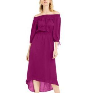 INC Cranberry Rose Off-Shoulder Hi-Low Midi Dress